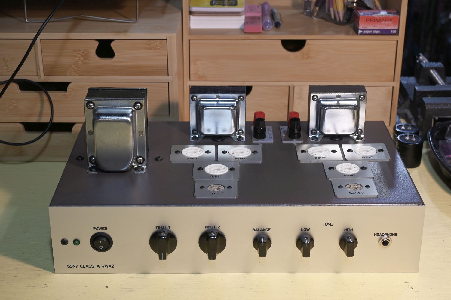 Four-watt per channel amplifier using 6SN7s as output tubes