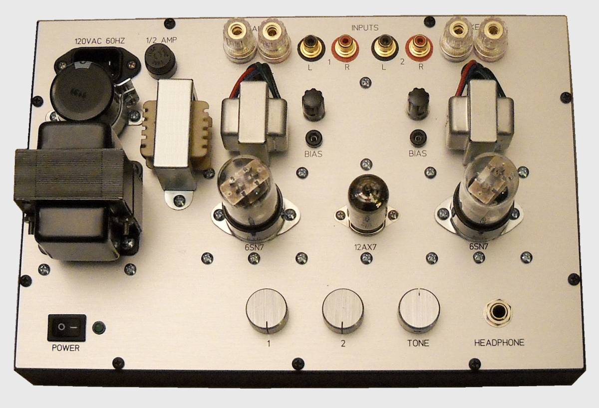 low power 1/2 watt 6SN7 headphone amplifier project