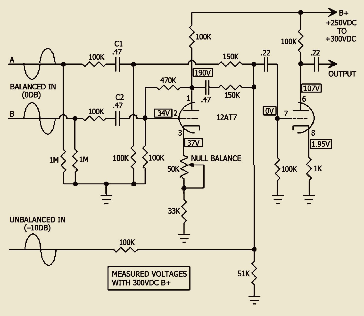 balanced input using a 12AT7 vacuum tube