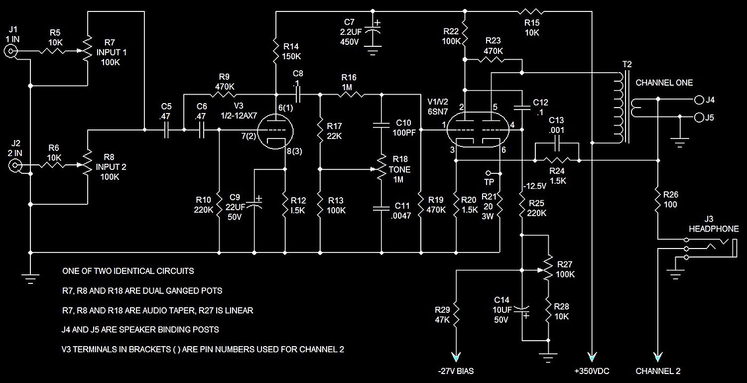 6SN7 headphone amplifier circuit