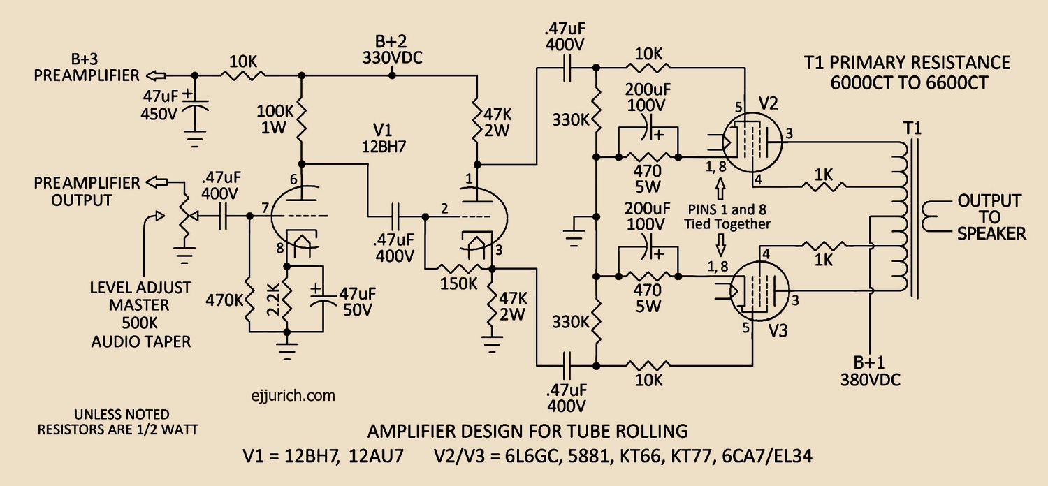 Design a vacuum tube amplifier for tube rolling